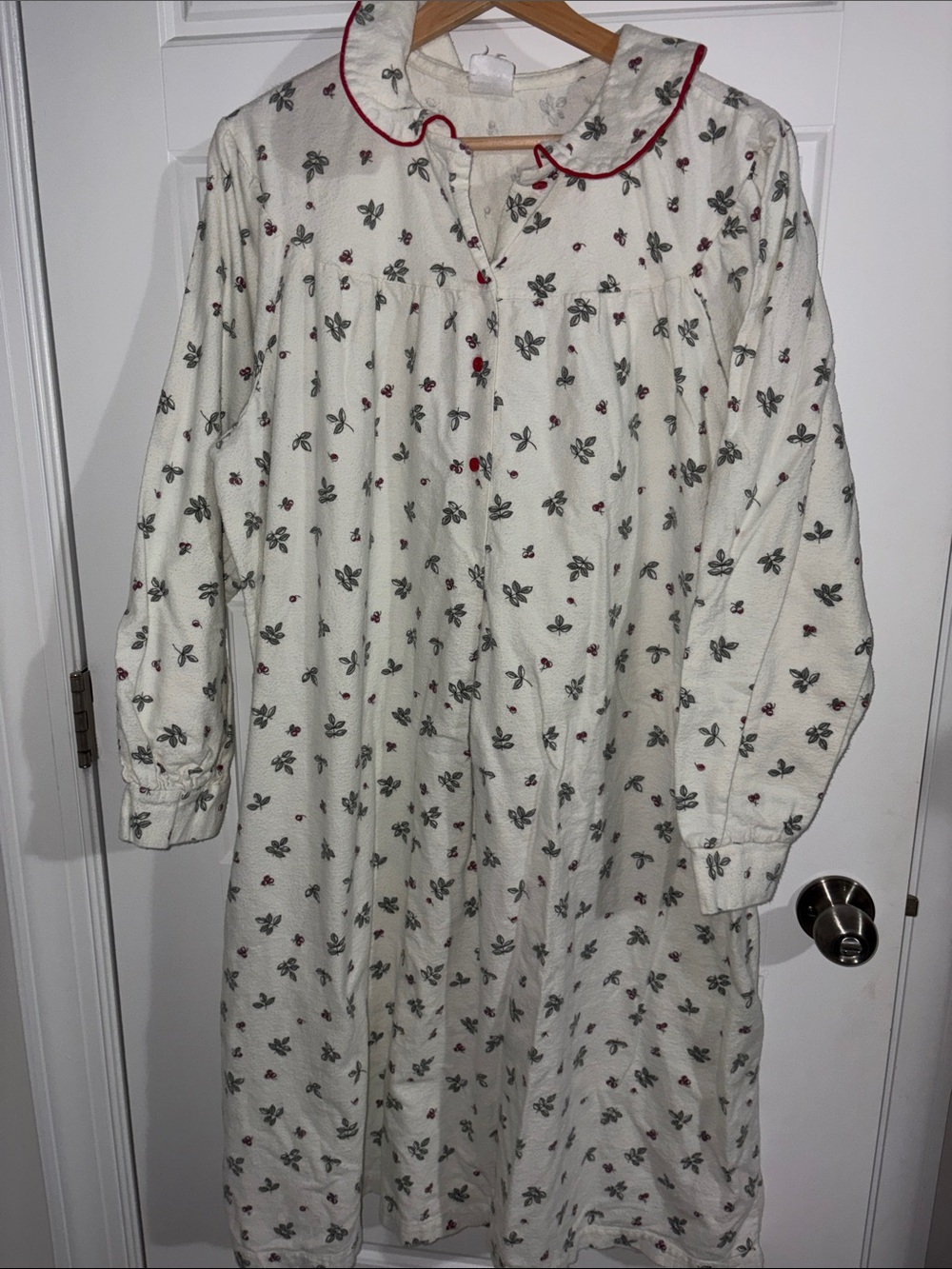 Women's Cream Floral Nightgown with Red Trim